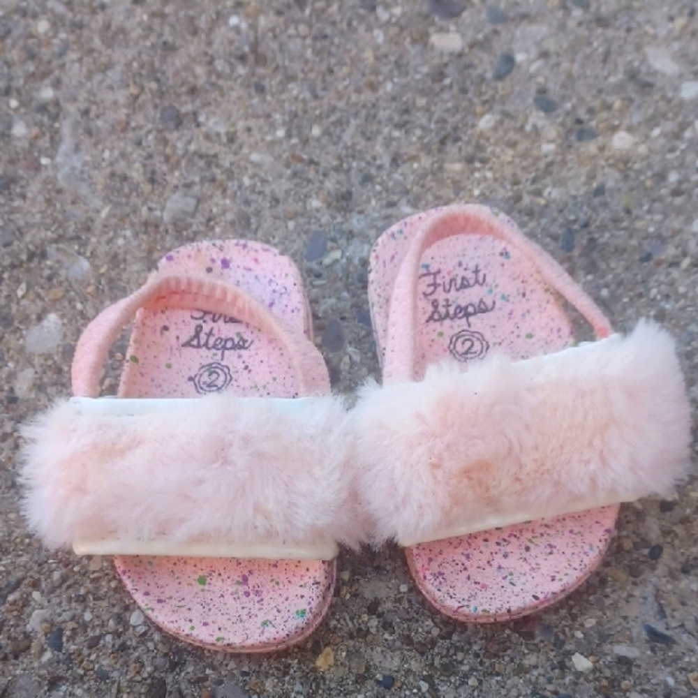 First Steps Size 2 Baby Size Pink Furry Kids Sandals